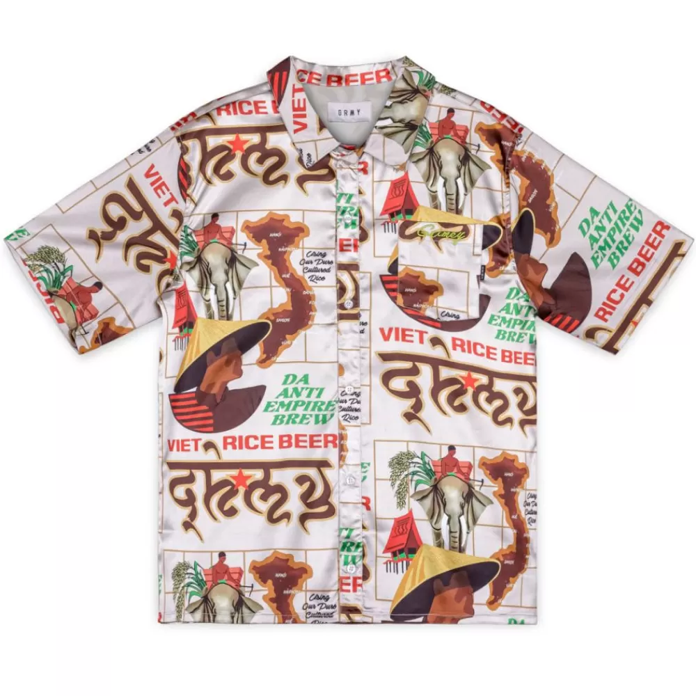 Grimey Camisa Viet Cong Beer Satin - White | Summer 23 Hot