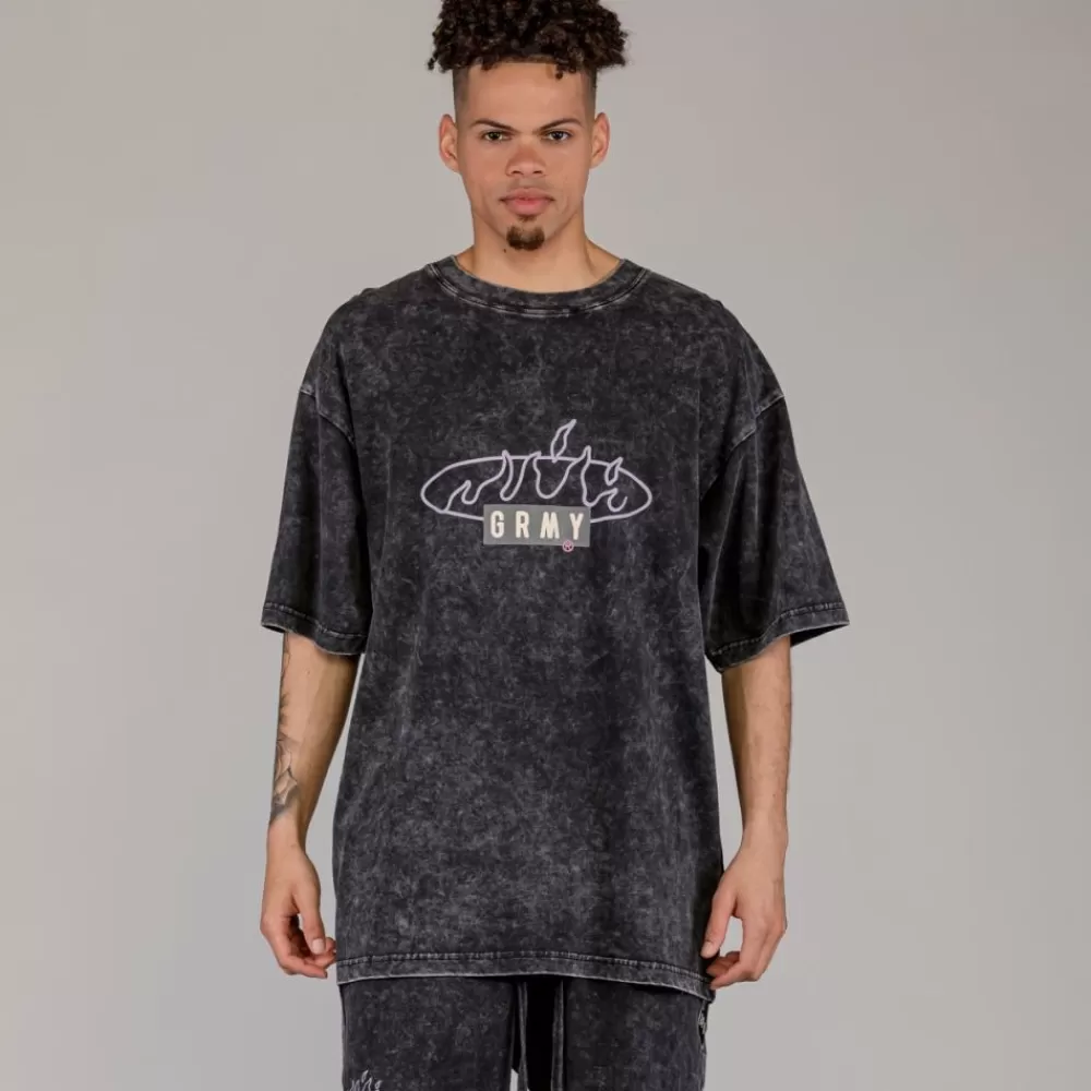 Grimey Camiseta Cloven Tongues Stone Washed Oversized - Washed Black | Summer 23 Cheap