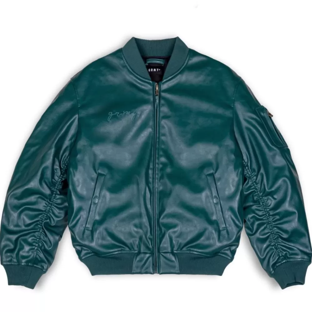 Grimey Chaqueta Bomber "Iam" Pu Leather - Green | Fall 22 Discount