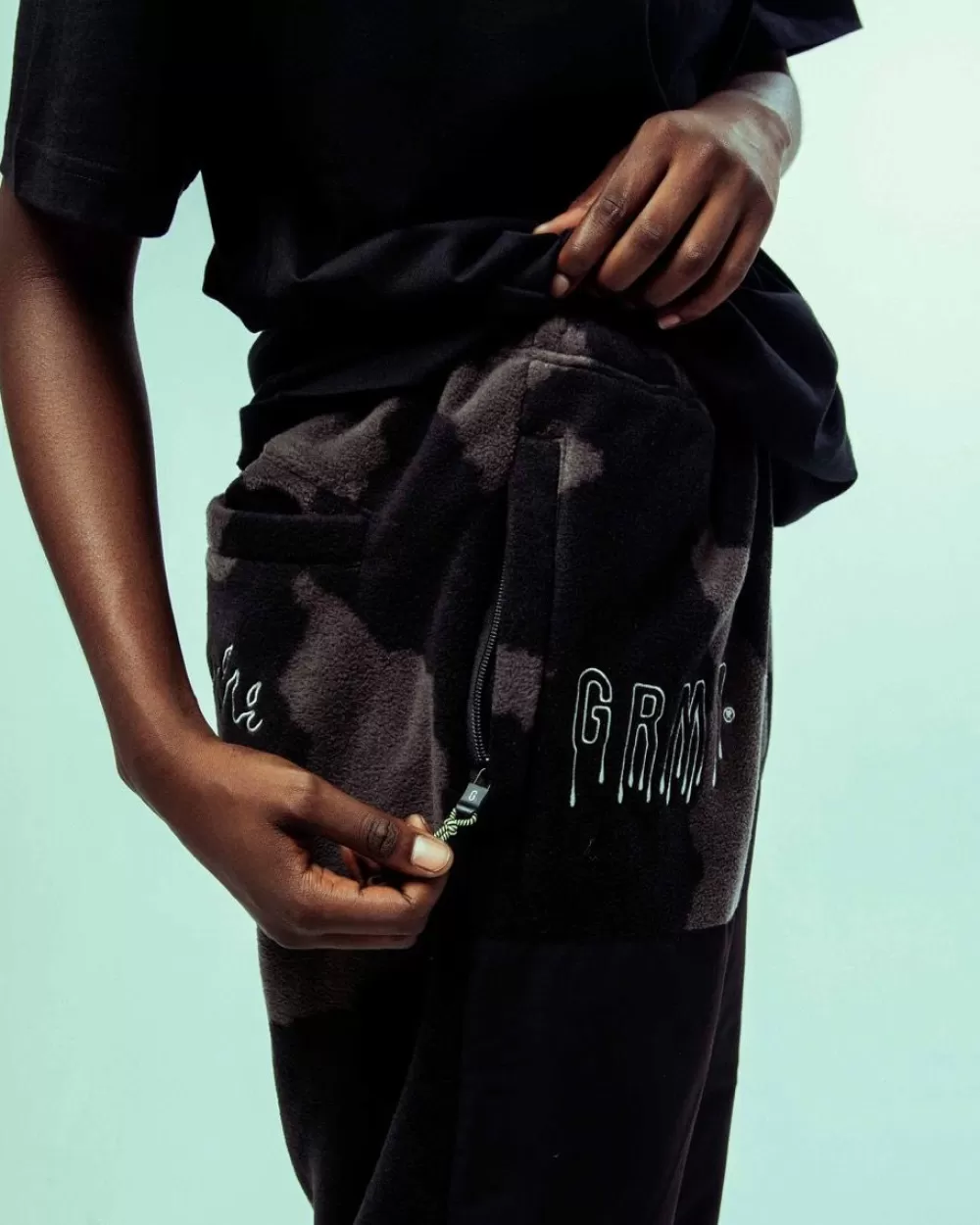 Grimey Back At You All Over Print Polar Fleece Track Pants - Black Store