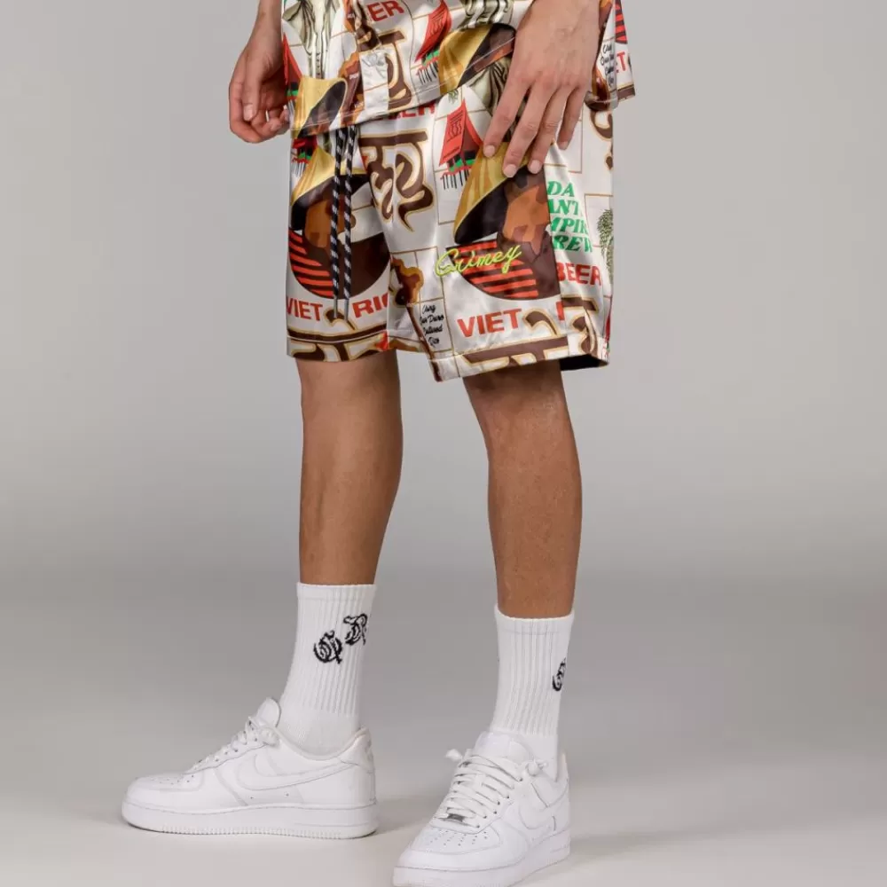 Grimey Pantalon Corto Viet Cong Beer Satin - White | Summer 23 Cheap
