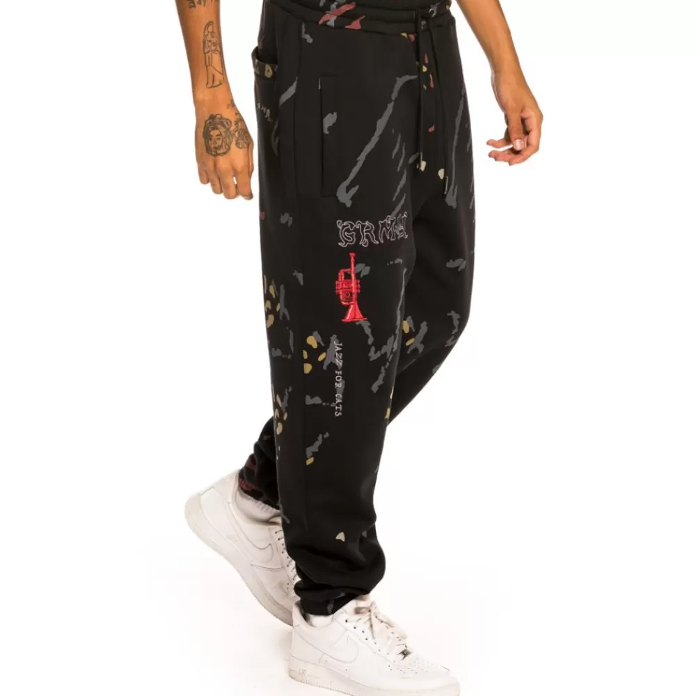 Grimey Pantalon "Jazz Thing All Over Print" Sweatpants - Black | Fall 21 Outlet