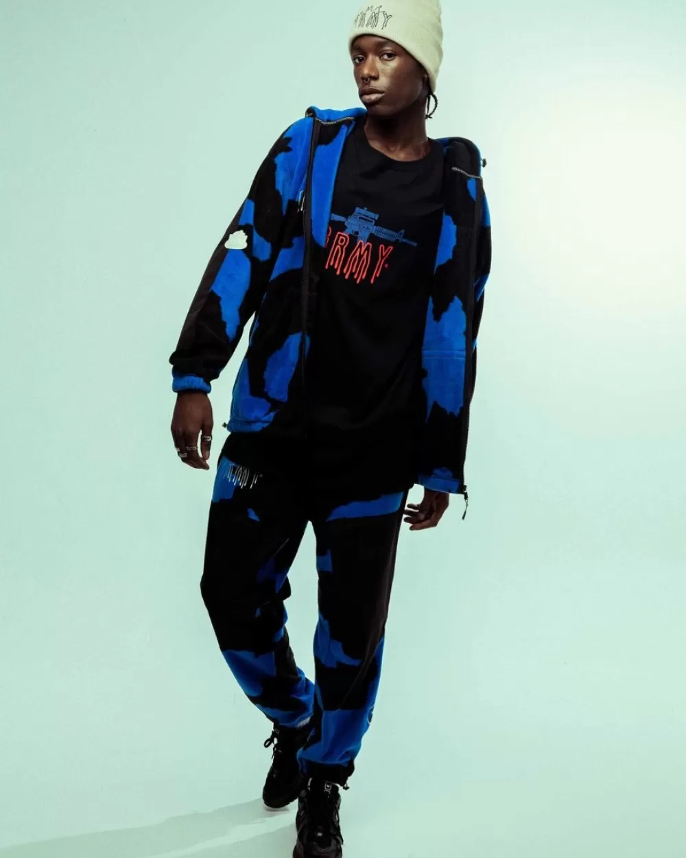 Grimey Sudadera Capucha Back At You All Over Print Polar - Royal Blue | Fw23 Discount