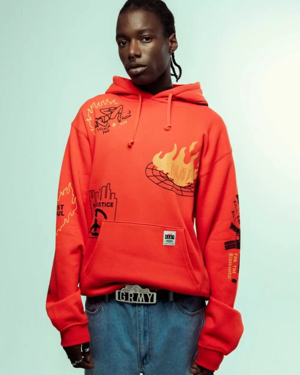 Grimey Sudadera Capucha Back At You Wide Hole Vintage - Red | Fw23 Hot