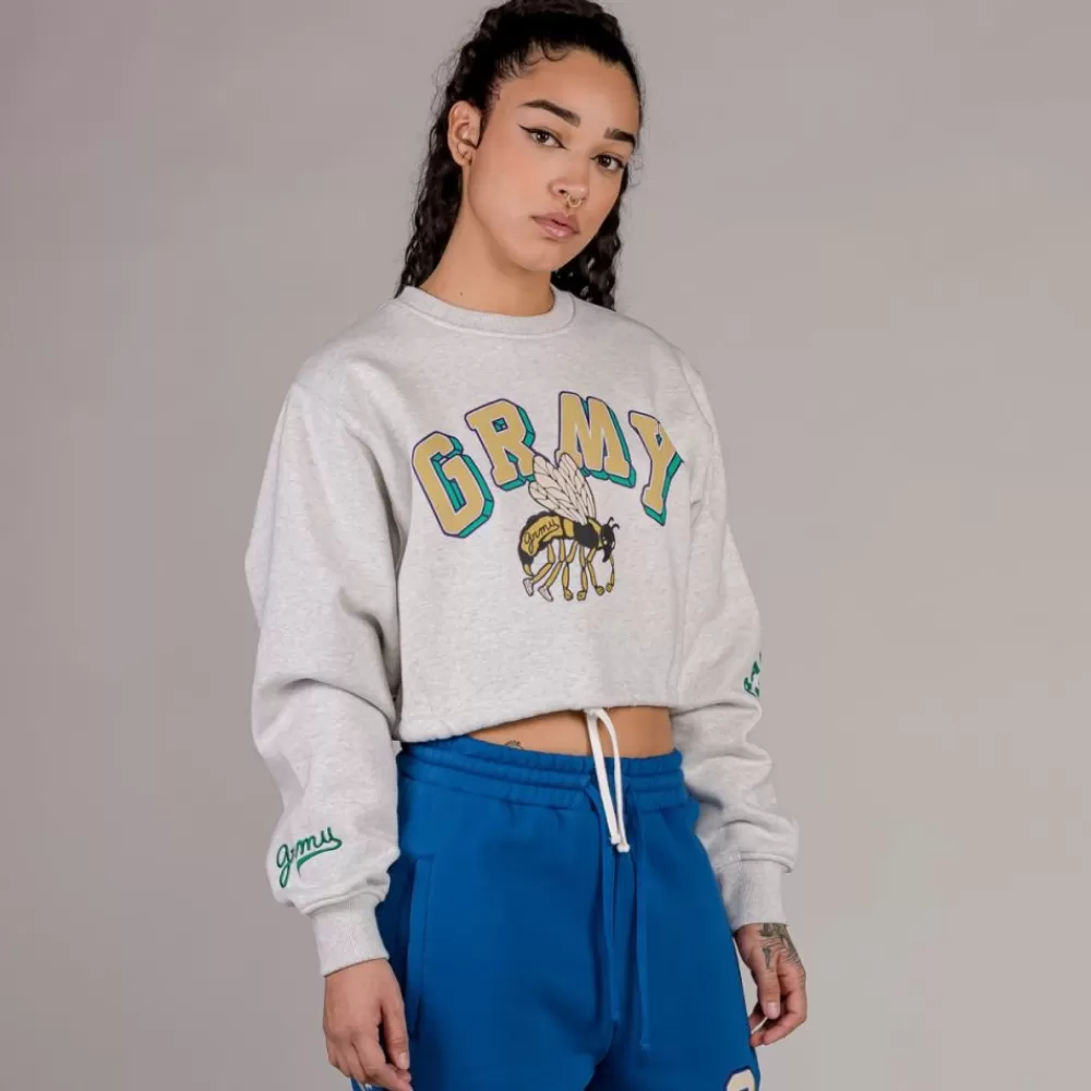 Grimey Sudadera De Chica "Hive" Crop Heavyweight Crewneck - Sport Grey | Fall 22 Online