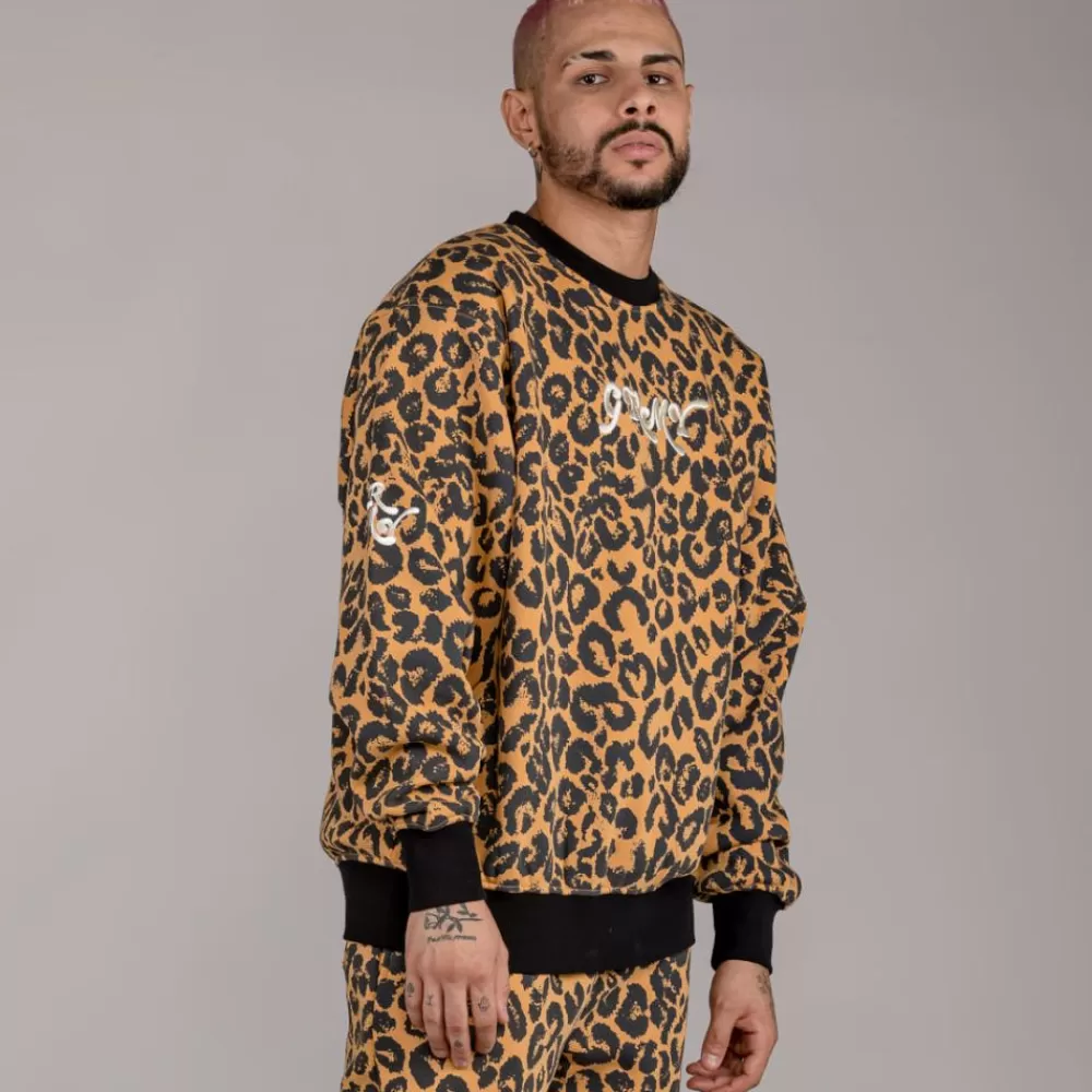 Grimey Sudadera "Westbound" All Over Print Crewneck - Leopard | Fall 22 Flash Sale