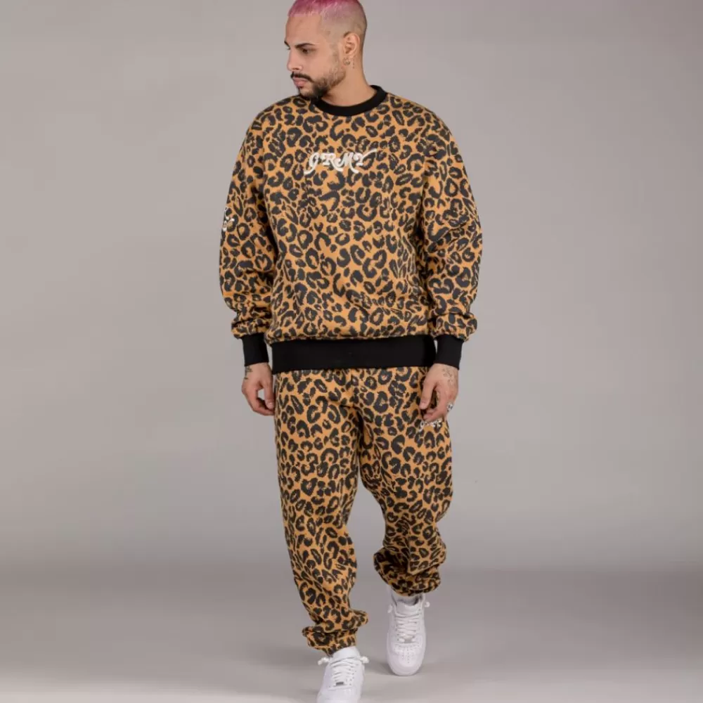 Grimey Sudadera "Westbound" All Over Print Crewneck - Leopard | Fall 22 Flash Sale